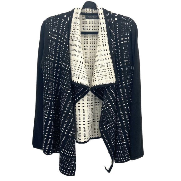Ivanka Trump Sweaters - Ivanka Trump Black and Cream Open Front Cardigan